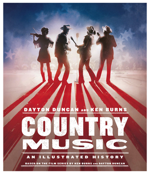 Book cover of country music an illustrated history showing four country artists with american themed colours