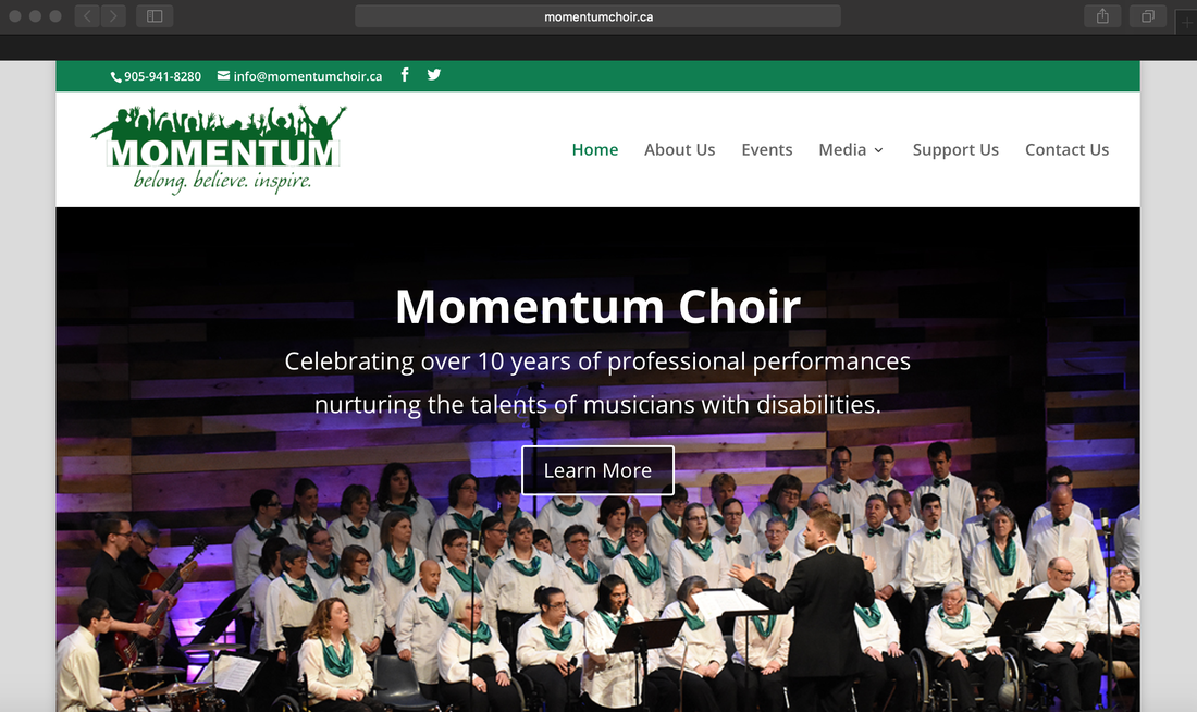 Homepage screenshot of Momentum Choir website showing the choir
